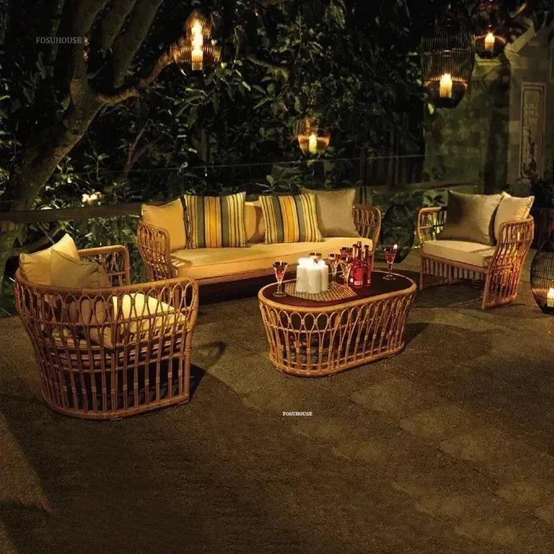 Simple Home Restaurant Garden Sofas Comfortable Balcony Coffee Shop Rattan Chair Outdoor Courtyard Villa Furniture Casual Sofa H