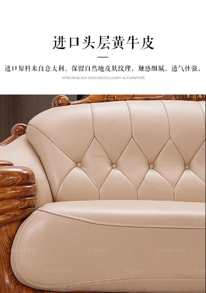 European leather sofa solid wood carving flower high-end luxury corner princess combination