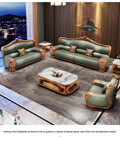 European-style villa, luxury ebony wood, leather art sofa