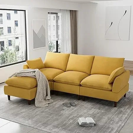#For L-Shaped Modular Sectional Sofa, 3-Seater Comfy Cloud Couch with Ottoman/Chaise & 5 Pillows for Living Room Bedroom&