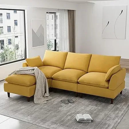 #For L-Shaped Modular Sectional Sofa, 3-Seater Comfy Cloud Couch with Ottoman/Chaise & 5 Pillows for Living Room Bedroom&