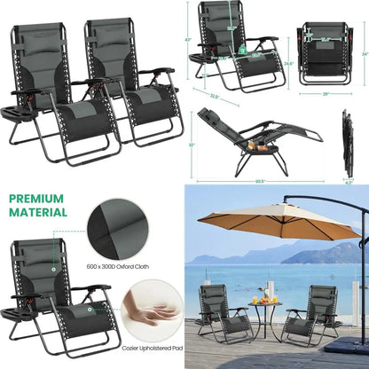 Oversized Zero Gravity Chair with Full Padding, Adjustable Outdoor Patio Lounger, Portable Anti-Gravity Recliner with Carry Bag