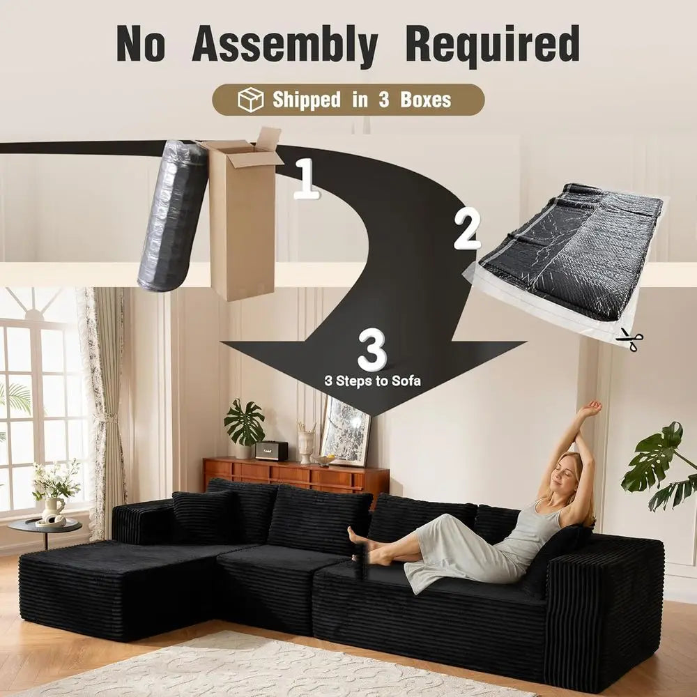 Oversized L-Shaped Memory Foam Sleeper Sectional Sofa