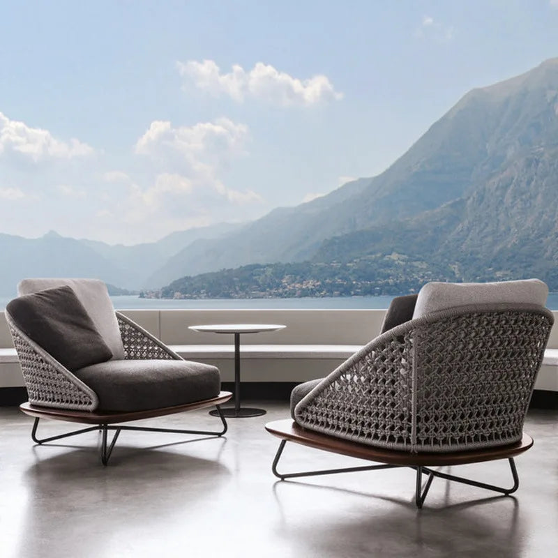 #All Weather Outdoor Lounge Sofa Set L-Shaped Corner Aluminum Frame With Rope Weaving For Patio Hotels