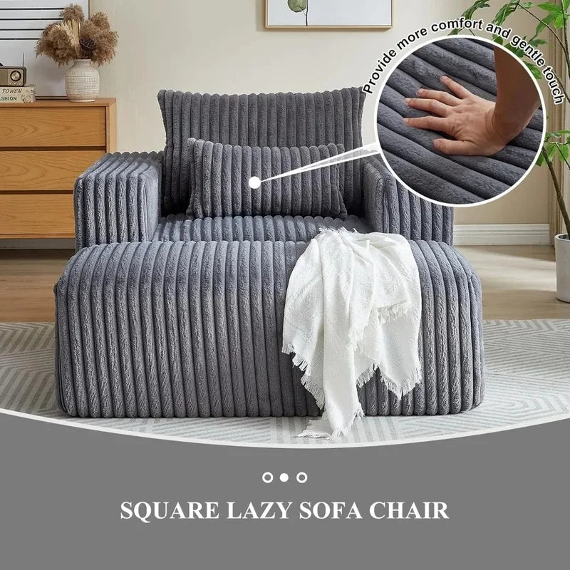 Corduroy Upholstered Square Bean Bag Chair with Footrest, Comfy Lazy Sofa Couch with Pillows, Ideal for Relaxation and Comfort