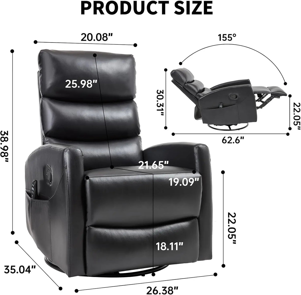 Massage Chair Recliner with Heat, Swivel Rocking Chair Recliner with High Back, Manual Lazy Boy Recliners for Adults,Small Recli