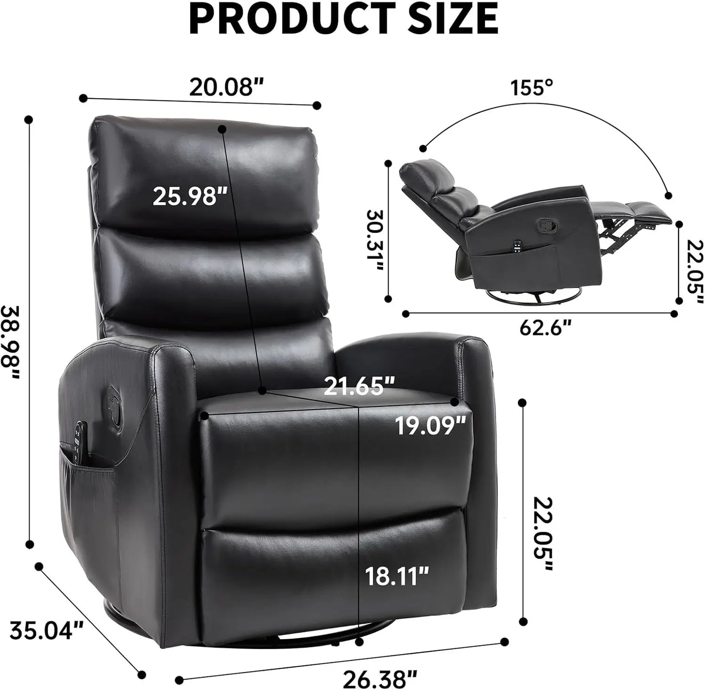 Massage Chair Recliner with Heat, Swivel Rocking Chair Recliner with High Back, Manual Lazy Boy Recliners for Adults,Small Recli