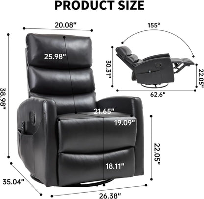 Massage Chair Recliner with Heat, Swivel Rocking Chair Recliner with High Back, Manual Lazy Boy Recliners for Adults,Small Recli