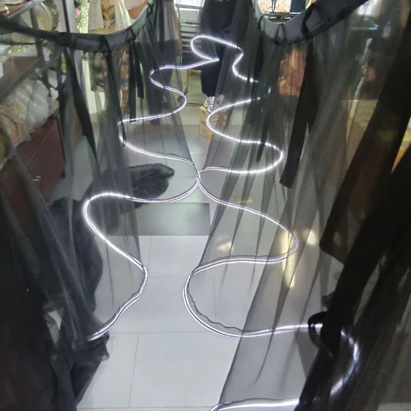Glowing Curtain for Wedding Ceiling Decor, White Wave Tulle Fabric with Lights, Romantic Party Christmas Event Decoration