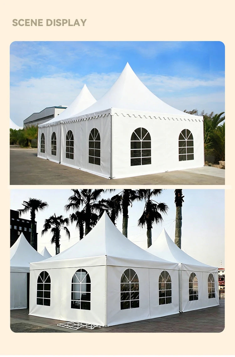 Large White Pagoda Tent Commercial Marquee Tent with Windows for Wedding Party Garden Event, Peak Top Outdoor Shelter Waterproof