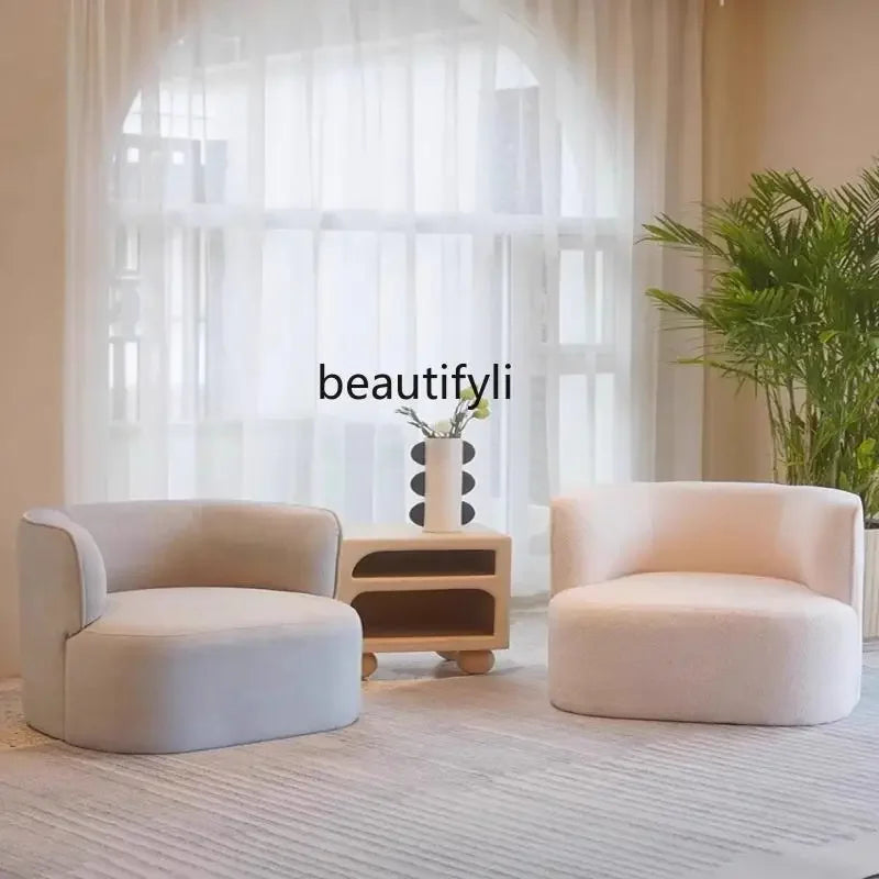 Nordic Light Luxury Cream Style Single Lambswool Couch Home Living Room Bedroom Couch Designer Chair