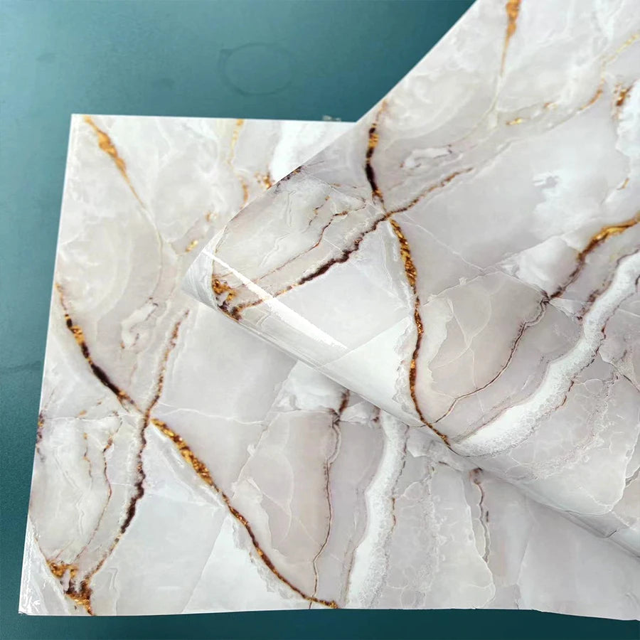 1 roll of marble self-adhesive wallpaper PET waterproof, flame-retardant, oil proof sticker background wall decorative wallpaper