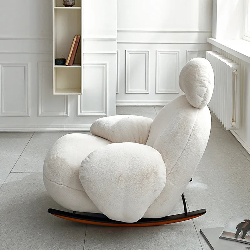 Big white rocking chair lazy sofa rocking chair cream wind single sofa recliner