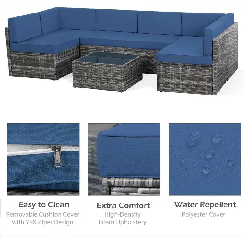 Piece Patio .Rattan Gray Wicker Outdoor Sectional Furniture Chair Set with