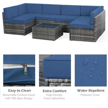 Piece Patio .Rattan Gray Wicker Outdoor Sectional Furniture Chair Set with