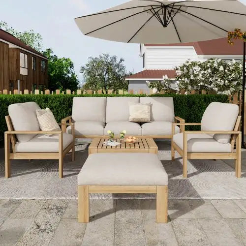Outdoor 5-piece lovesickness segmented courtyard sofa set, natural color