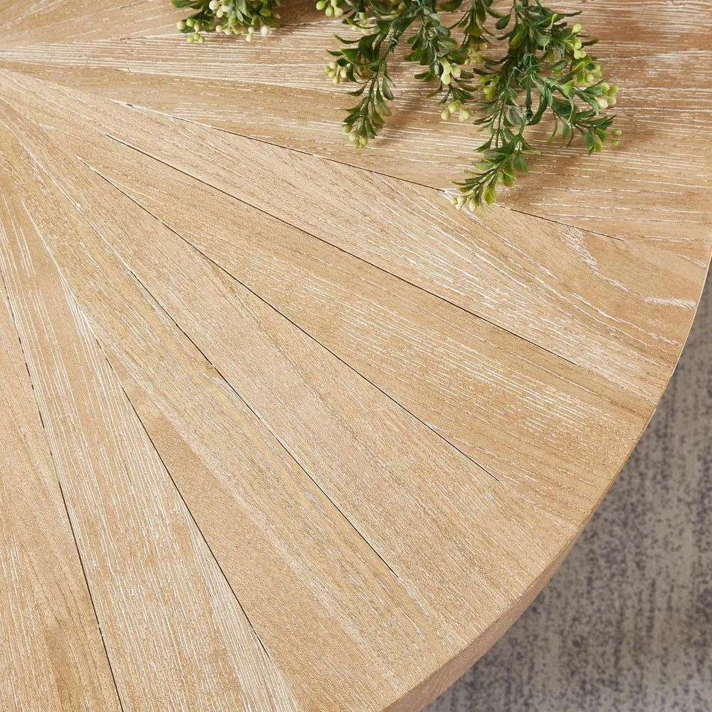 2-Piece Solid Wood Coffee Table Set, Rustic Round Farmhouse End Tables for Living Room, 31x31x16 in, Light Brown