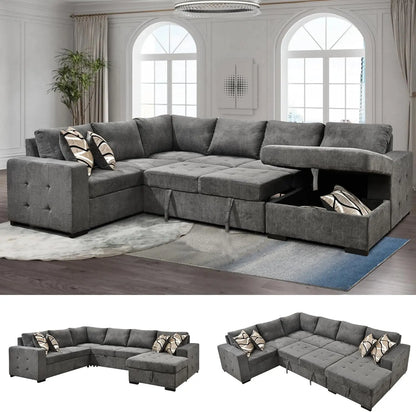 Sectional Sleeper Sofa Couch with Pull Out Bed and Storage Chaise, U Shape Sectionals Sofas, Oversized Sectionals Couches