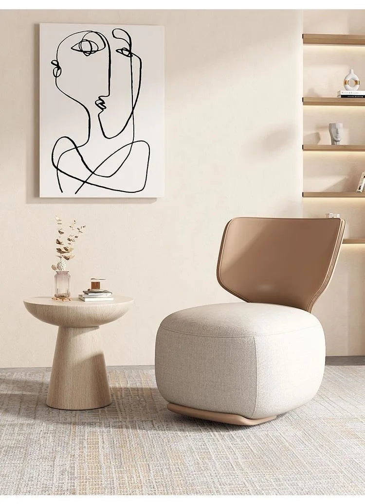 Log sofa chair Nordic living room single chair Fabric low stool Balcony casual back chair