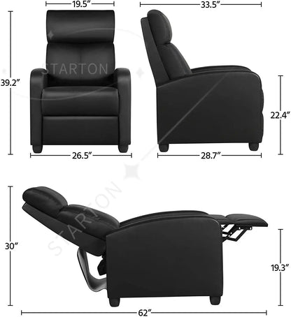 Single Recliner Chair PU Leather Push Back Leisure Chair for Home Theater Bedroom Apartment Dining Hotel