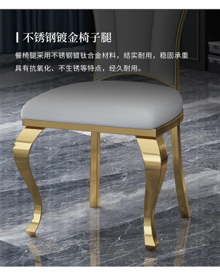 Modern simple stainless steel luxury hotel dining chair high-end soft bag white leather back chair fashionable home dining chair