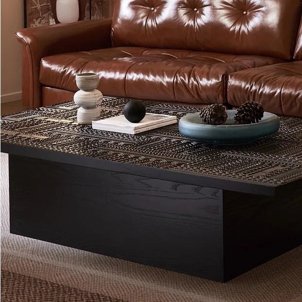 Retro coffee table light luxury high-end sense solid wood carving flower home living room minimalist 1.6 meters