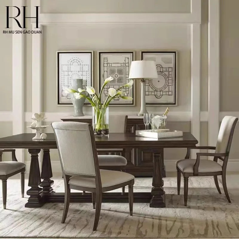 Solid Wood Dining Table Mild Luxury Retro  Log Home Living Room