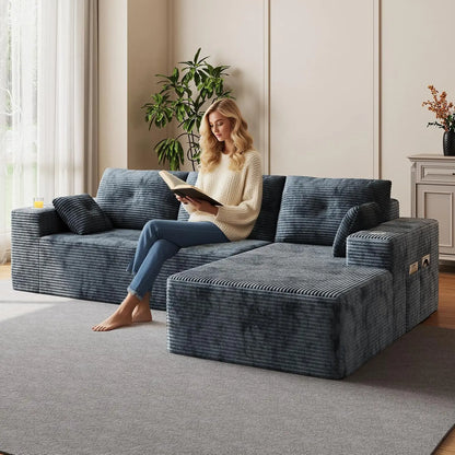 109" Boneless Couches for Living Room, Modular Sectional Sofa with Oversized Chaise, L-Shape Cloud Couch with Deep Seat