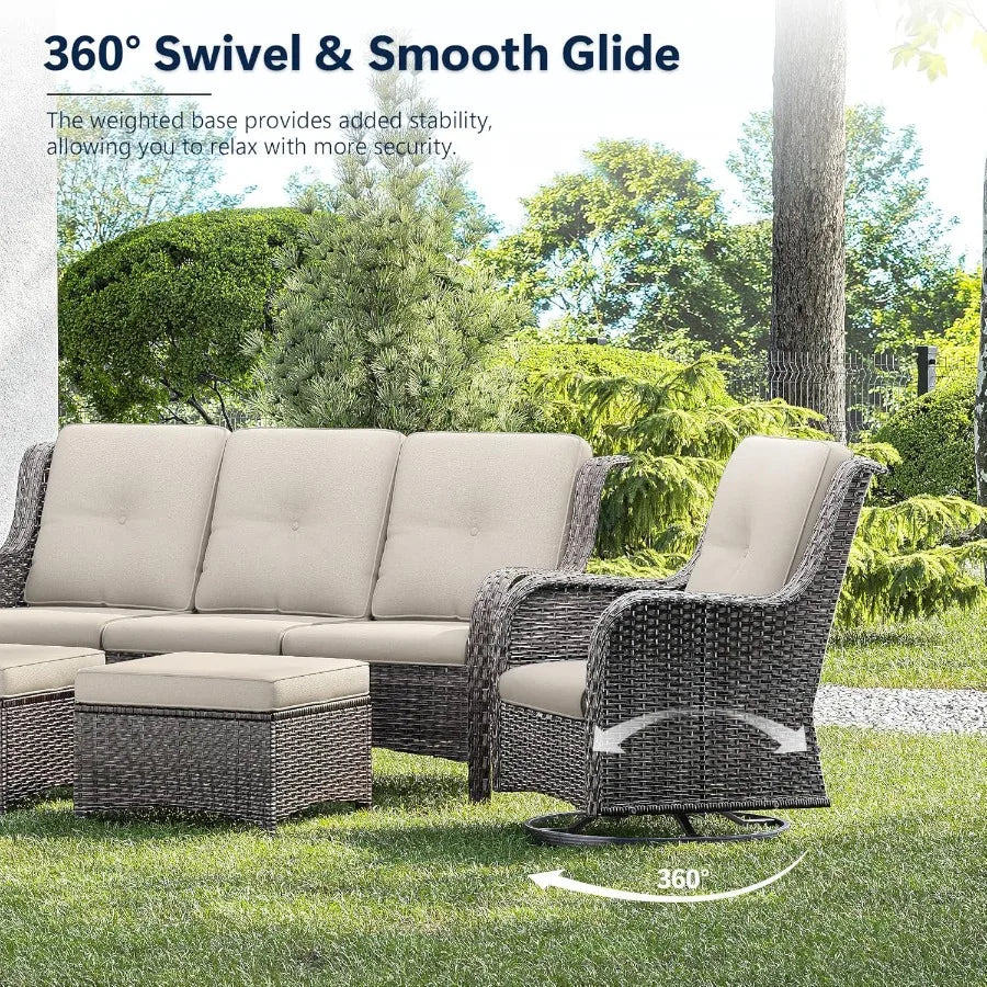 Luxury Wicker Patio Chairs Outdoor Swivel Rocking Chair with Thickened Cushions Designed for Porch and Deck Use Durable Rattan