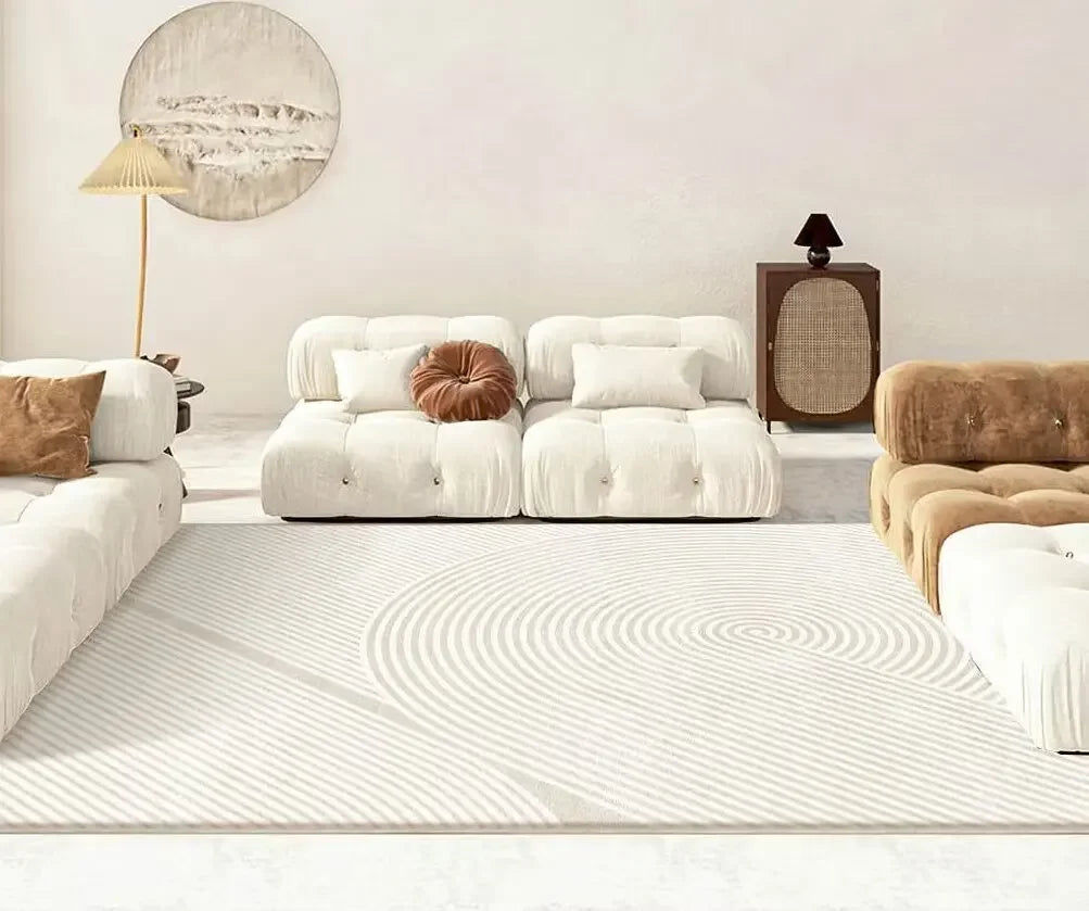 Modern White Minimalism Large Living Room Carpet Light Luxury Beige Decoration Bedroom Carpet Soft Lounge Rug Washable Floor Mat