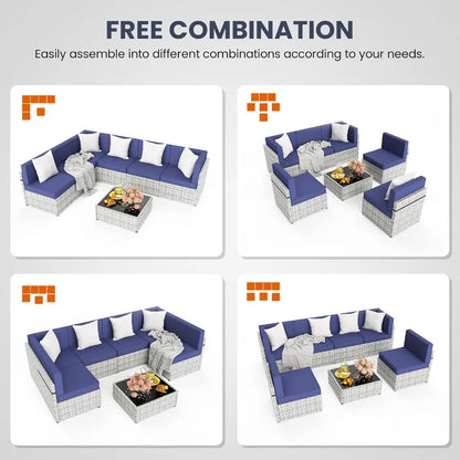 7 Piece Outdoor Sectional Sofa Set for Backyard Poolside Garden AllWeather Patio Furniture with Washable Cushions Waterproof Gr