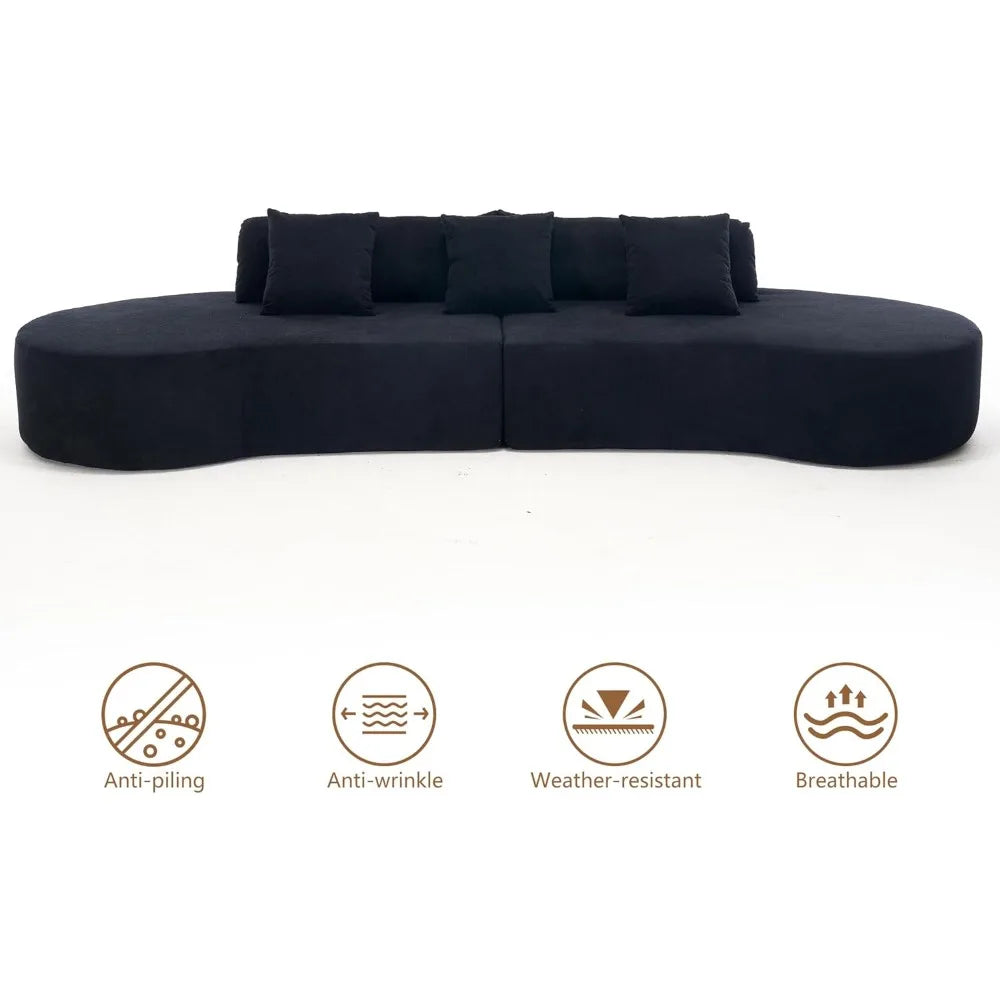 Luxury Oversized Curved Sectional Sofa Modern Living Room 4 Seater Cloud Couch TerryCloth Boneless Comfort