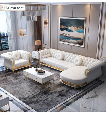 Canape Modern Living Room Furniture Couches Upholstered  Lounge Leather Sectional Tufted White Sofa Set