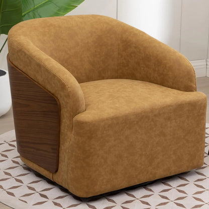 Swivel Accent Chair Faux Leather Swivel Barrel Chair Comfortable Mid Century Modern Chair Upholstered Metal Base, Customized