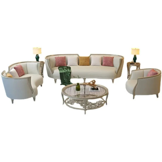 Solid wood sofa combination large villa sofa cream style living room combination sofa