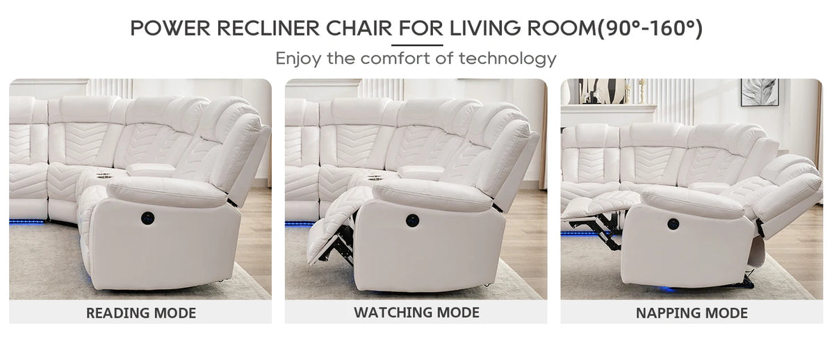 Electric Power Recliner Sectional Sofa With Bass Speakers & LED Lights – Faux Leather L-Shaped Corner Couches For Living Room