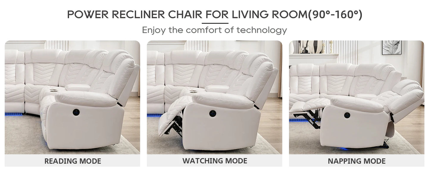 Electric Power Recliner Sectional Sofa With Bass Speakers & LED Lights – Faux Leather L-Shaped Corner Couches For Living Room