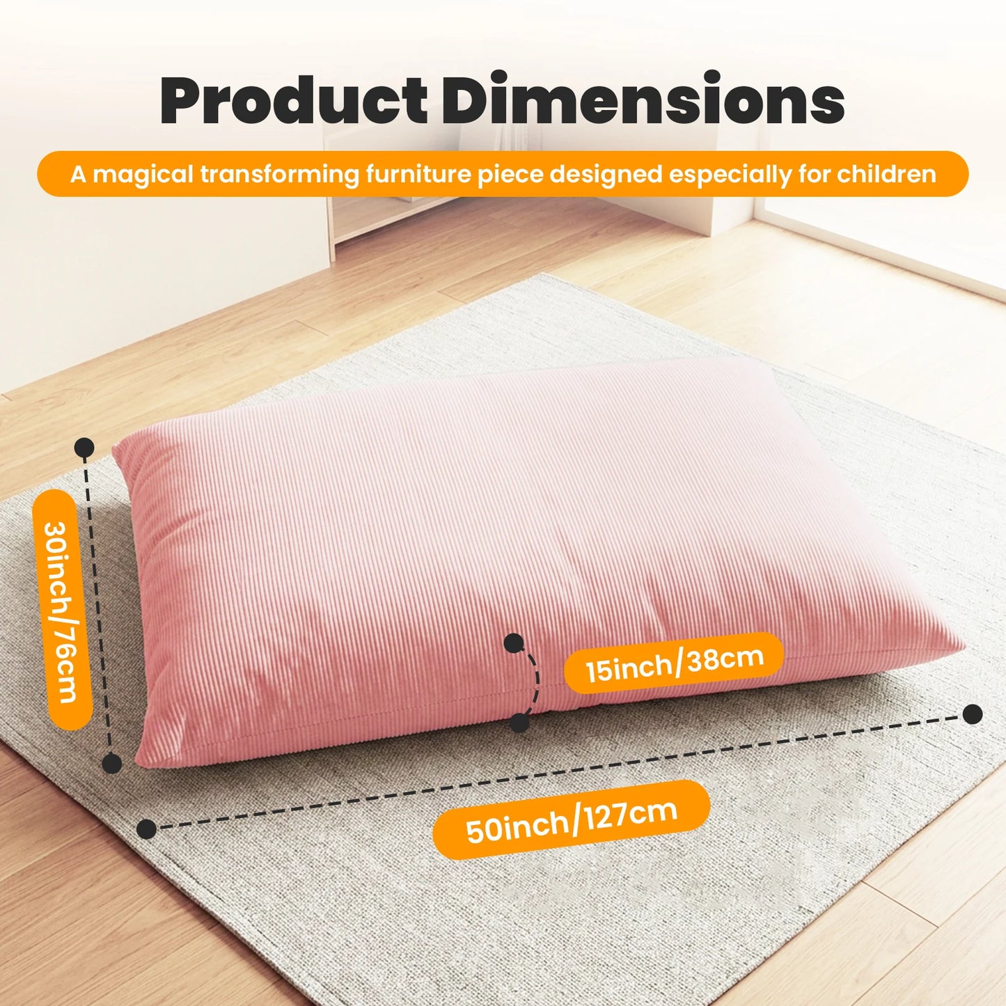 Kids Bean Bag Bed Foldable Compression Lounger Sofa Bed with Soft Removable & Washable Cover Foam-Filled Floor Lounger Chair