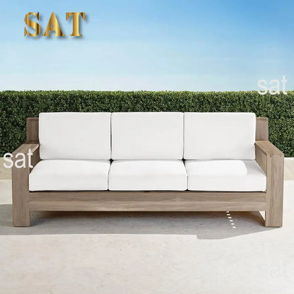 Waterproof Modern Weathered Wooden Sofa Set Home And Garden Teak Furniture Outdoor With Cushion