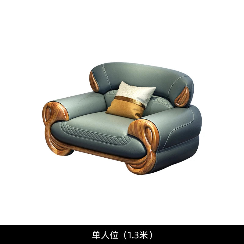 Ebony leather sofa living room new Chinese villa modern light luxury high-end sofa combination