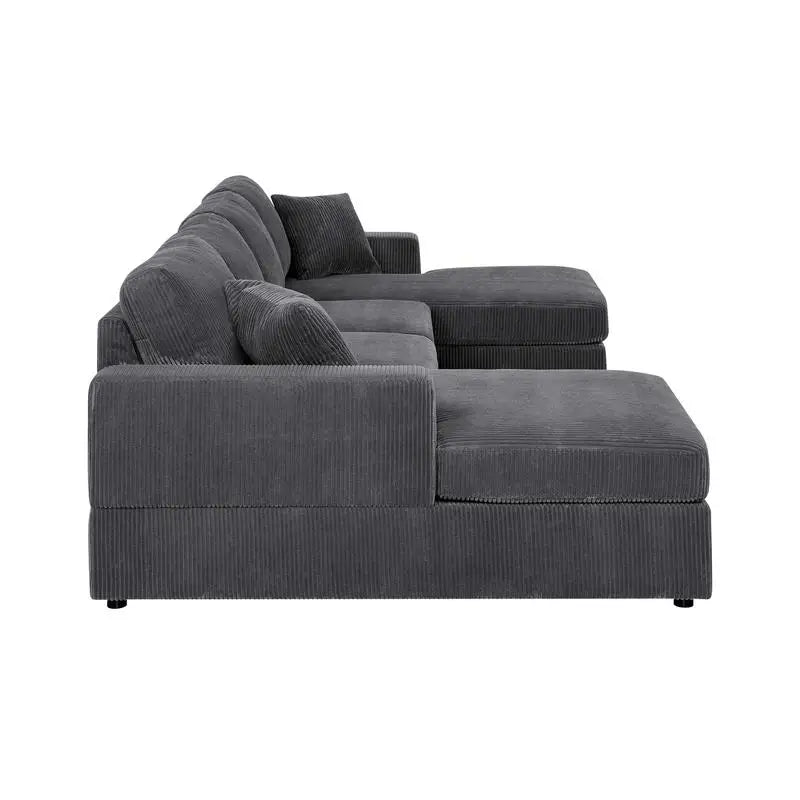 3-Pc Corduroy Double-Chaise Sectional Sofa with Plush Cushions and Modern Design, Comfortable Seating for Living Room, Stylish