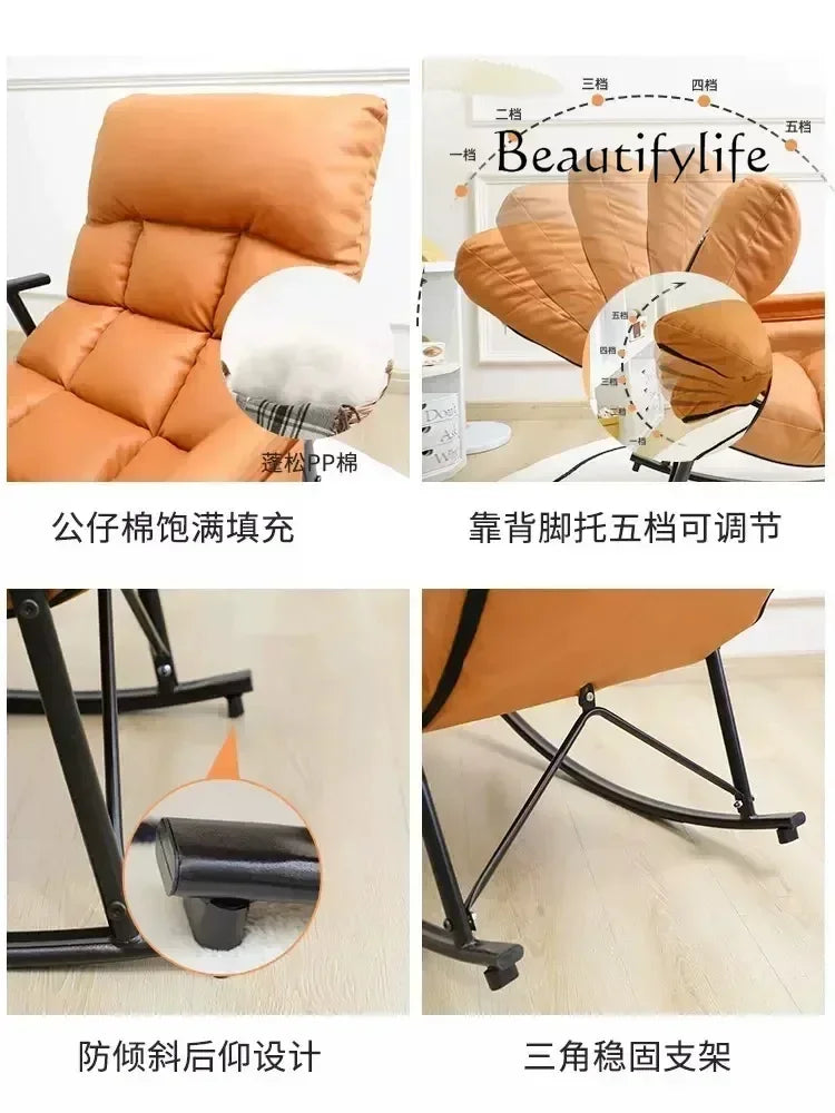 BJ Faux Leather Rocking Chair With Pedal Recliner Adult Balcony Home Folding Chair