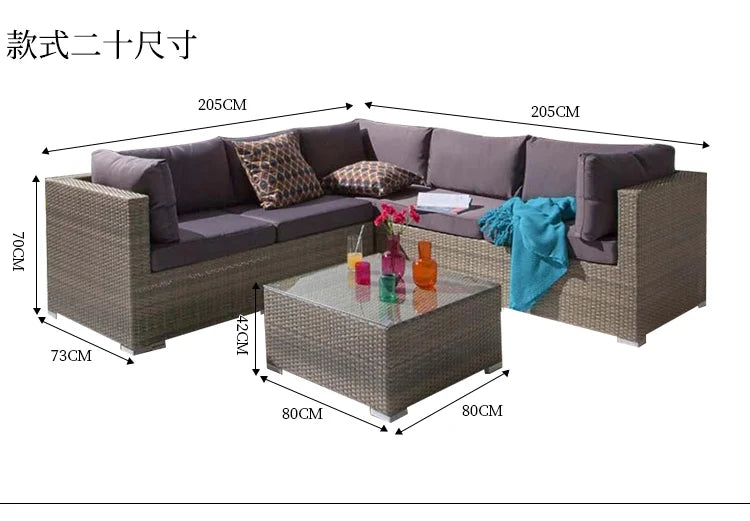 Terrace Modern Garden Sofas Outdoor Combination Courtyard Nordic Garden Sofas Waterproof Pe Rattan Furniture Sofá Jardín MHHYSF