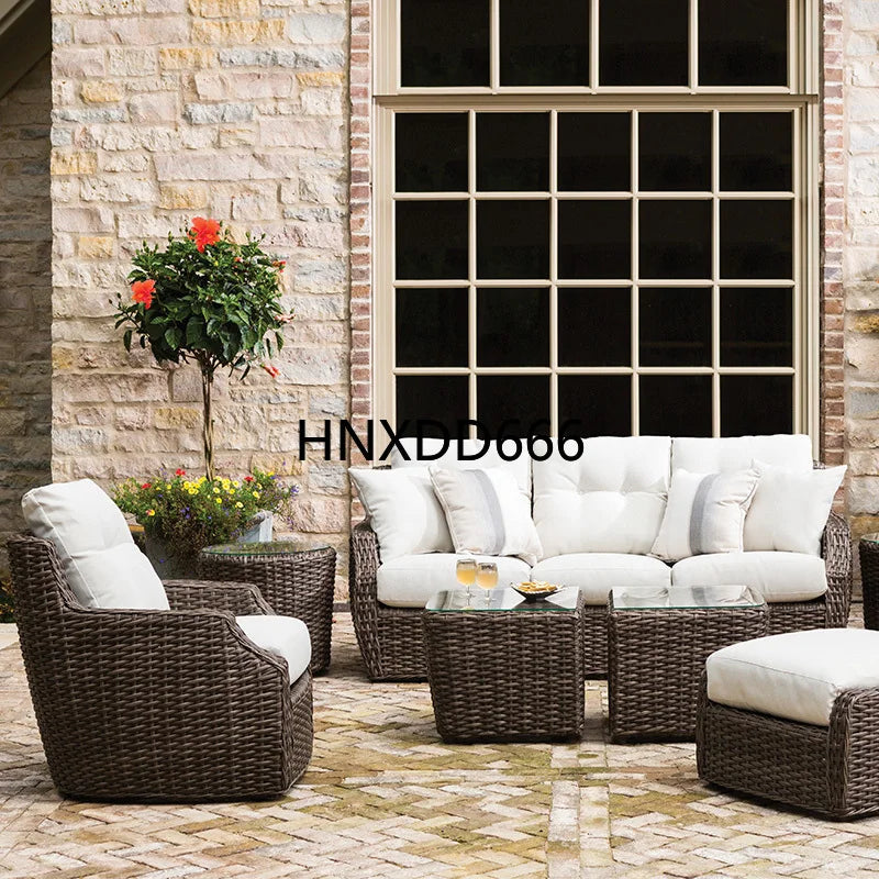 Outdoor sofa combination balcony rattan leisure chair swivel chair