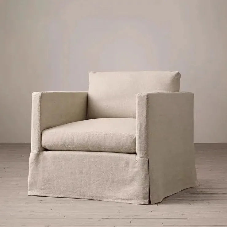 North American wabi style Japanese style white cream linen cotton and linen designer living room B & B straight