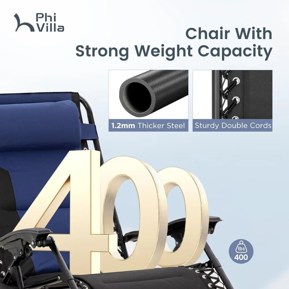 XXL Oversized Padded Zero Gravity Chair, Foldable Patio Recliner, 28 Wide Seat Anti Gravity Lounger with Cup Holder