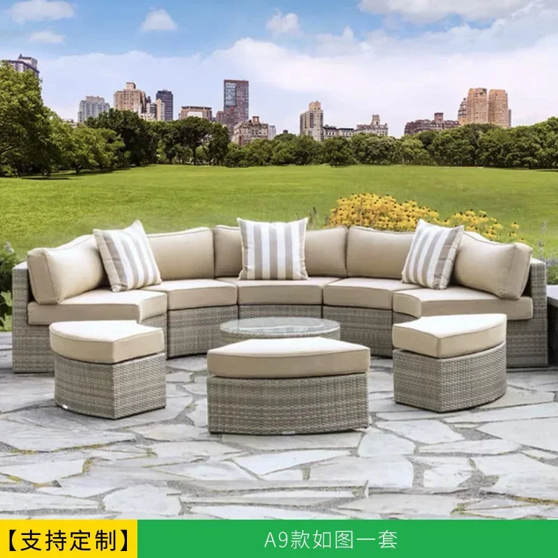 Leisure Outdoor Villa Garden Arc Sofa Hotel Courtyard Rattan Sofa B & B Terrace Sofa Furniture