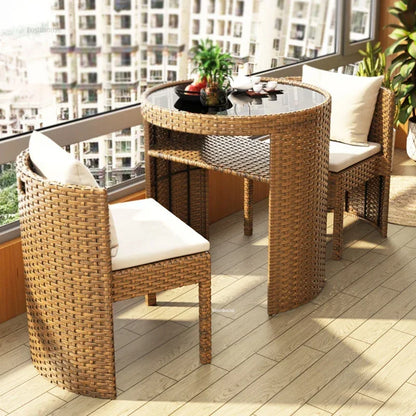 European Rattan Garden Furniture Sets Home Balcony Patio Furniture Creative Open-air Garden Furniture Combination Outdoor Set F