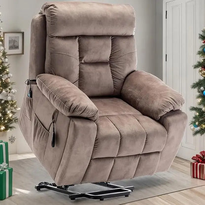 Lift Recliner for Big and Tall Seniors: 9689 High Density Foam Lift Chair with Heat and Vibration Massage, 2 Side Pockets, 2 Cup