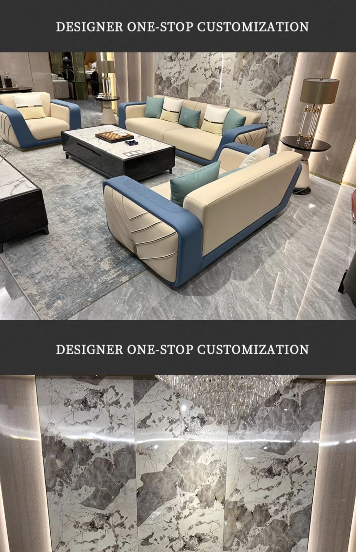 Italian light luxury large apartment leather sofa living room top layer cowhide designer villa high-end furniture combination